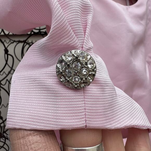 Vintage 80s Betsy & Adam Bubblegum Pink Drop Waist Puff Sleeve Ruffle Prom Dress - Picture 6 of 9